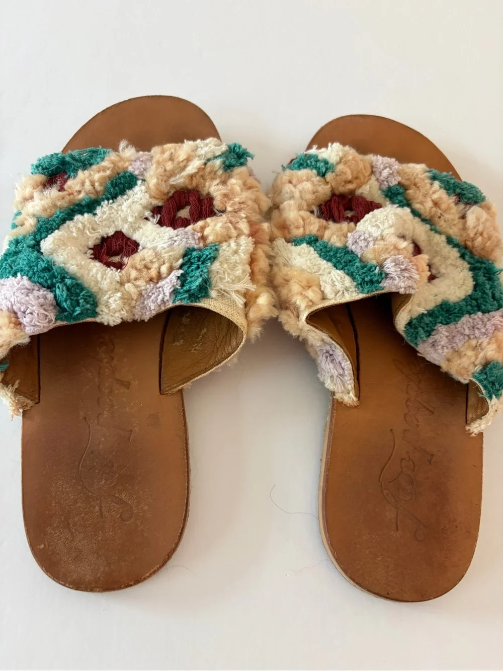 Free People Yuma Woven Mule Sandals Leather Tan Embroidery Women's 37 (7 US)